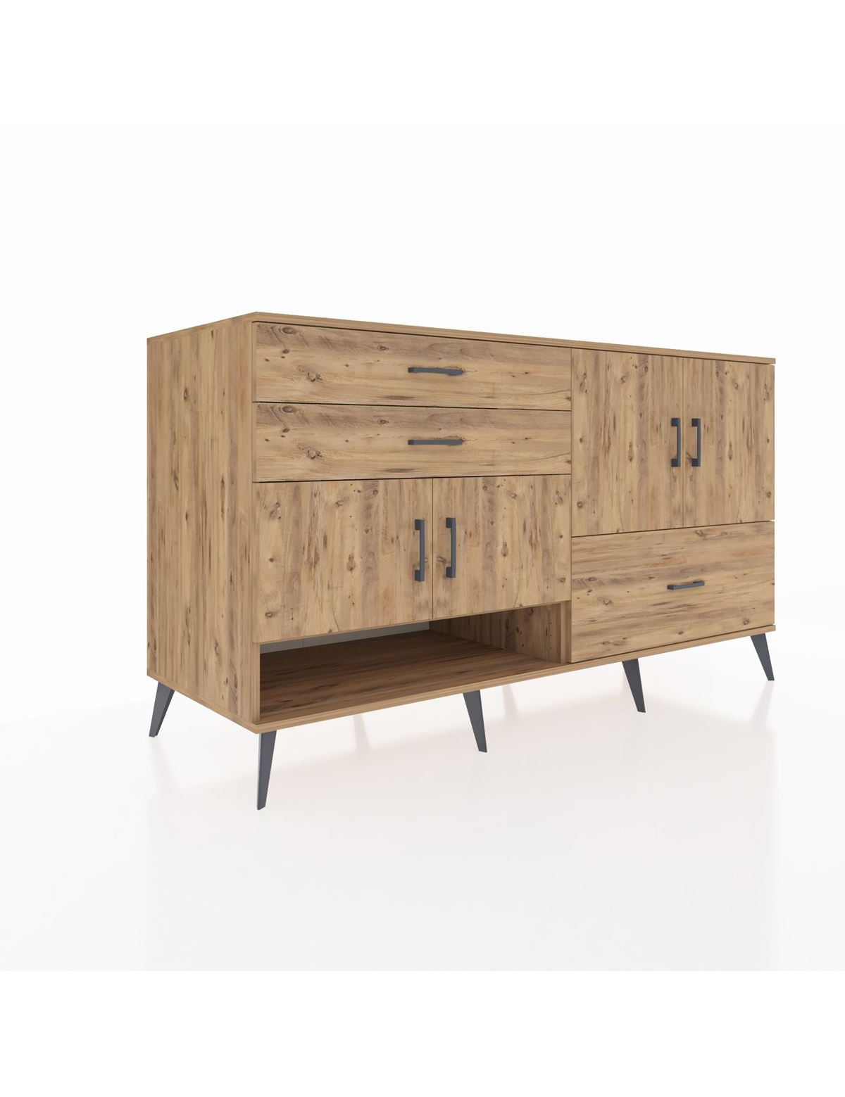 Kronos Konsol 3 Raflı 3 Çekmeceli 4 Kapaklı 176x59x99 Çam-Çam