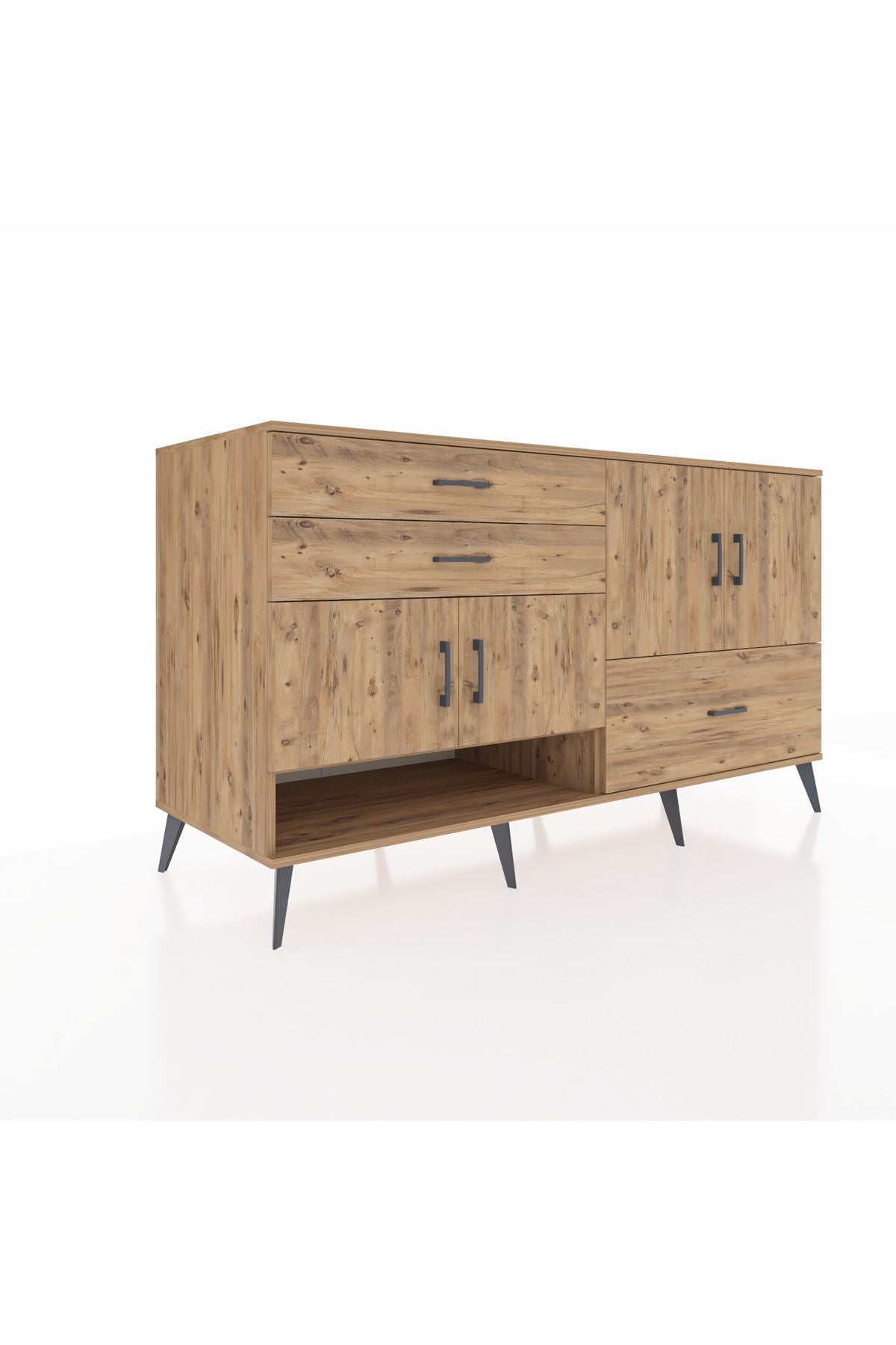 Kronos Konsol 3 Raflı 3 Çekmeceli 4 Kapaklı 176x59x99 Çam-Çam