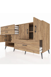 Kronos Konsol 3 Raflı 3 Çekmeceli 4 Kapaklı 176x59x99 Çam-Çam