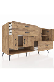 Kronos Konsol 3 Raflı 3 Çekmeceli 4 Kapaklı 176x59x99 Çam-Çam