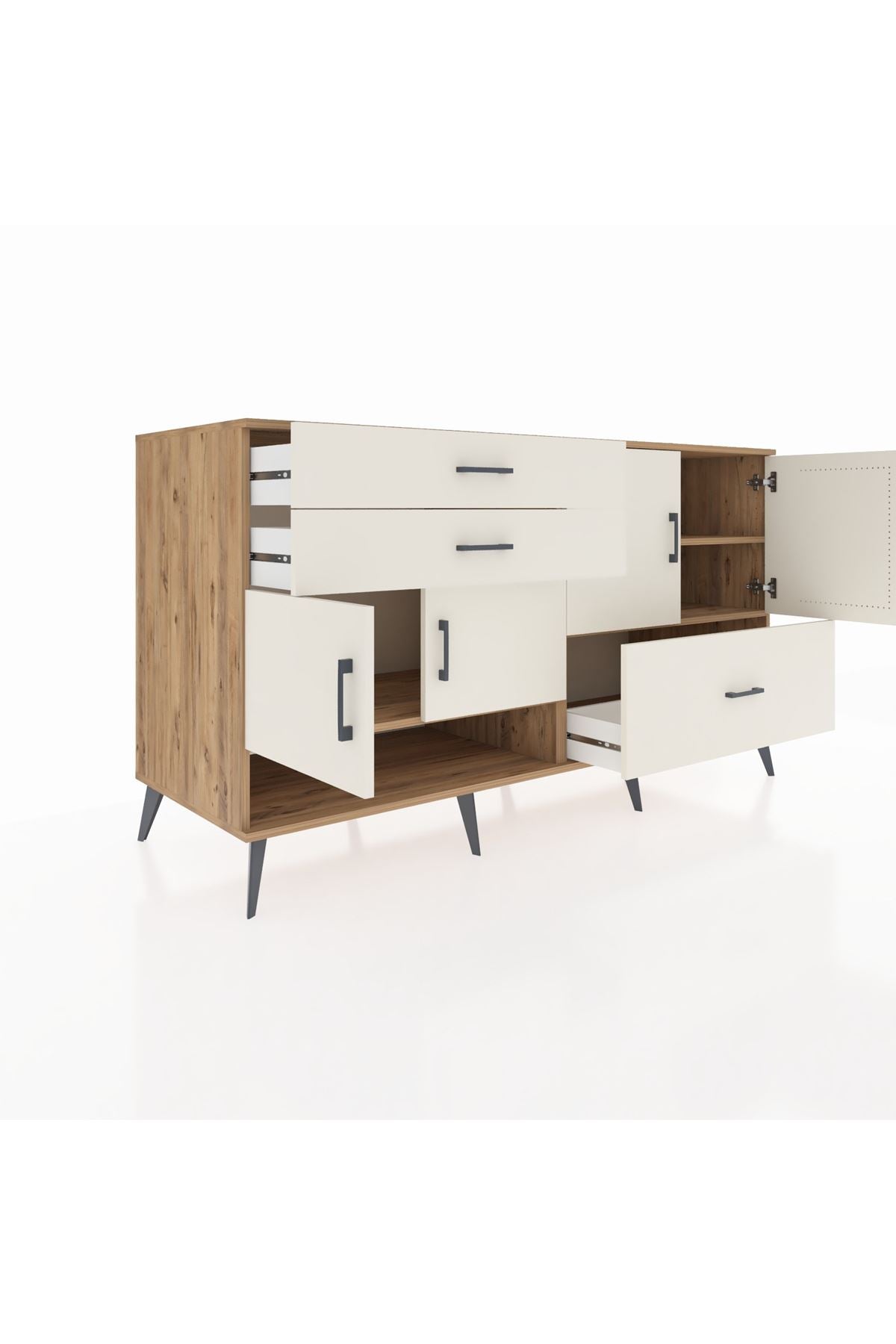 Kronos Konsol 3 Raflı 3 Çekmeceli 4 Kapaklı 176x59x99 Çam-Aytaşı