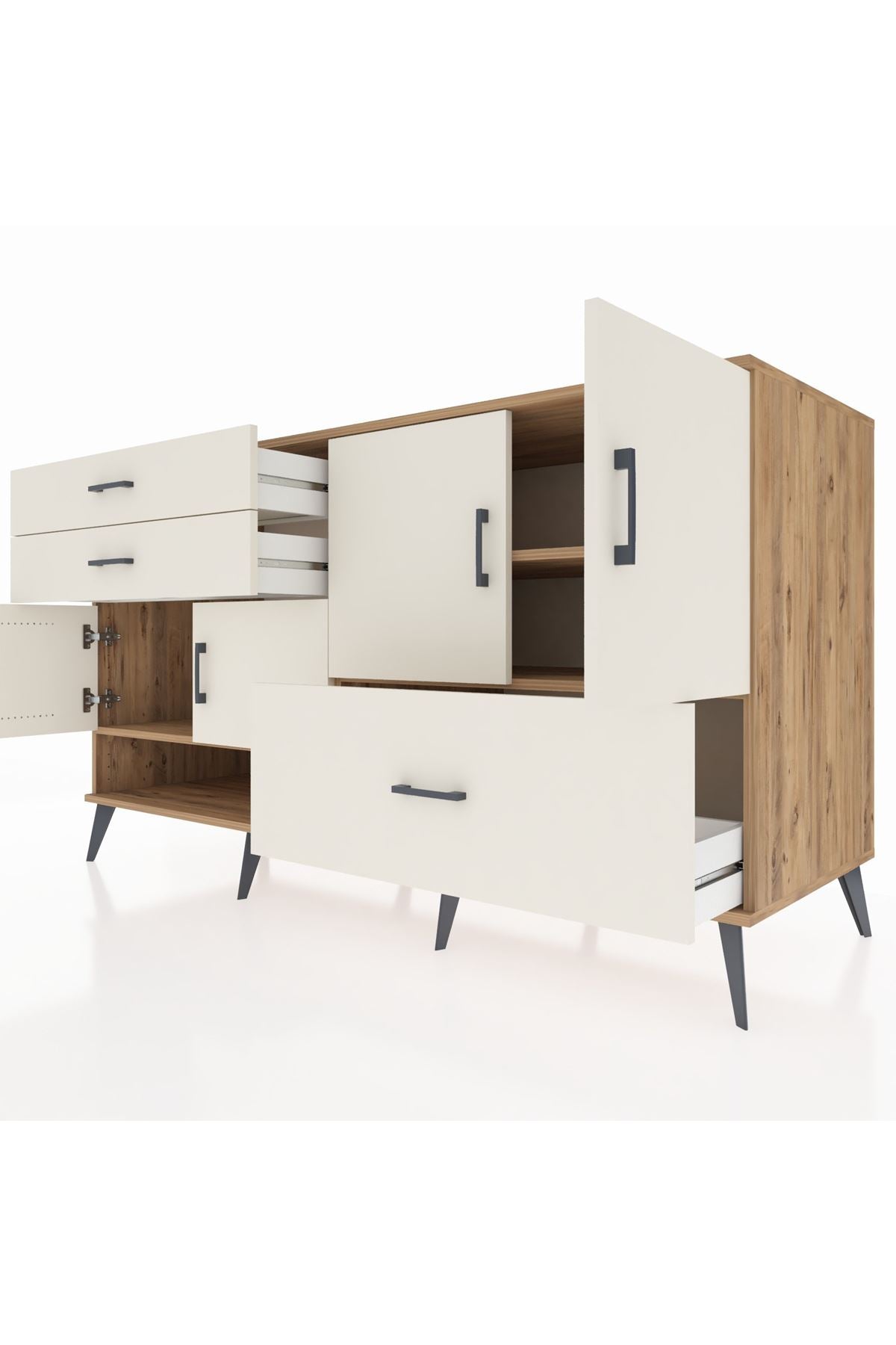 Kronos Konsol 3 Raflı 3 Çekmeceli 4 Kapaklı 176x59x99 Çam-Aytaşı