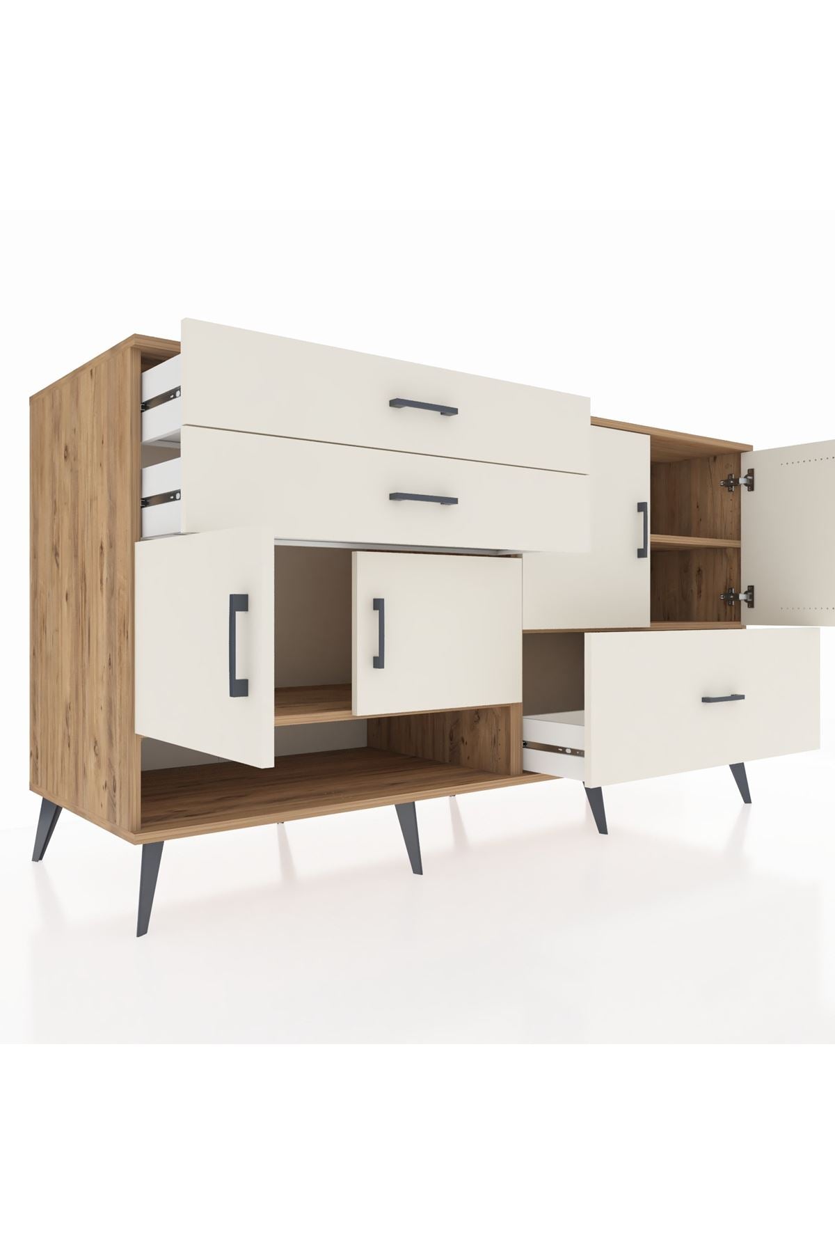 Kronos Konsol 3 Raflı 3 Çekmeceli 4 Kapaklı 176x59x99 Çam-Aytaşı