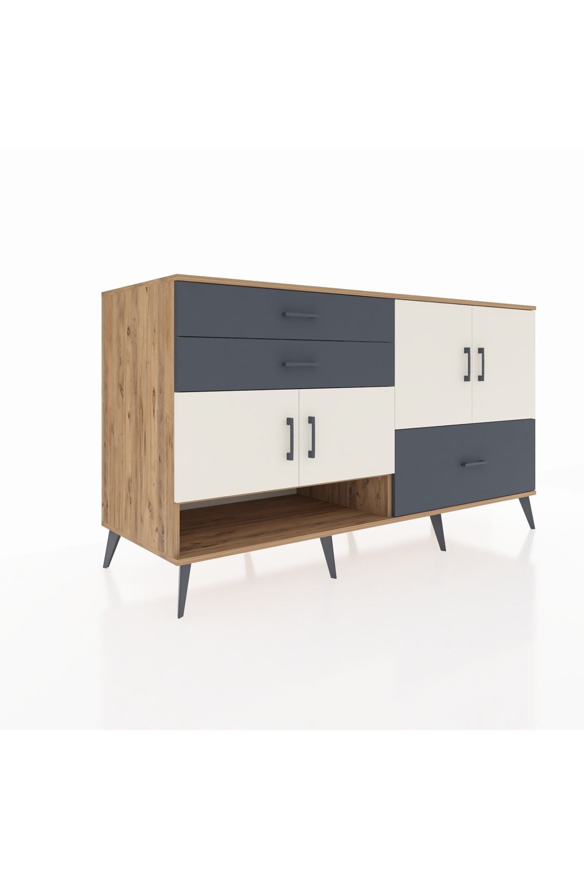 Kronos Konsol 3 Raflı 3 Çekmeceli 4 Kapaklı 176x59x99 Çam-Aytaşı/Antrasit