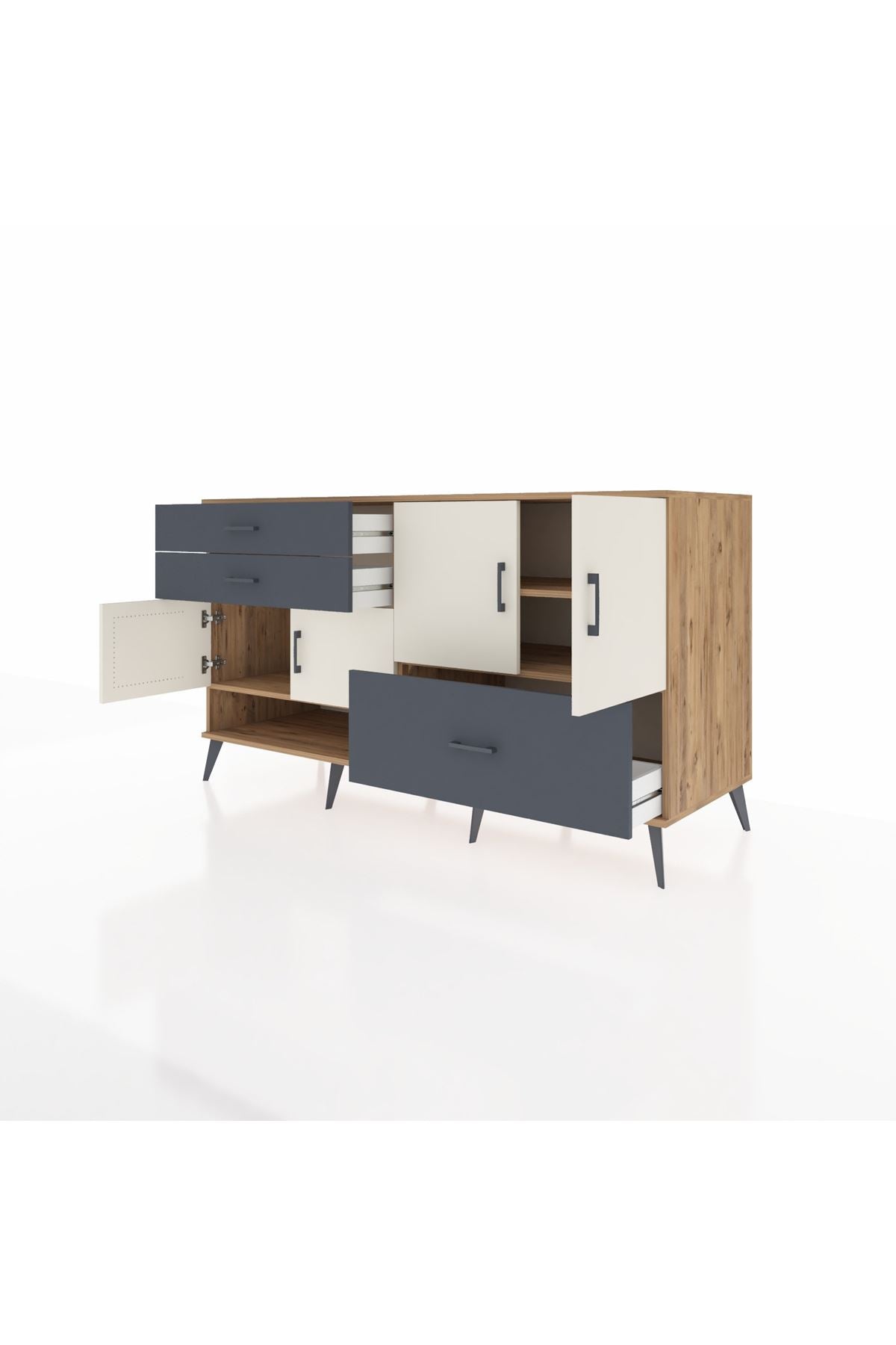 Kronos Konsol 3 Raflı 3 Çekmeceli 4 Kapaklı 176x59x99 Çam-Aytaşı/Antrasit