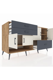 Kronos Konsol 3 Raflı 3 Çekmeceli 4 Kapaklı 176x59x99 Çam-Aytaşı/Antrasit