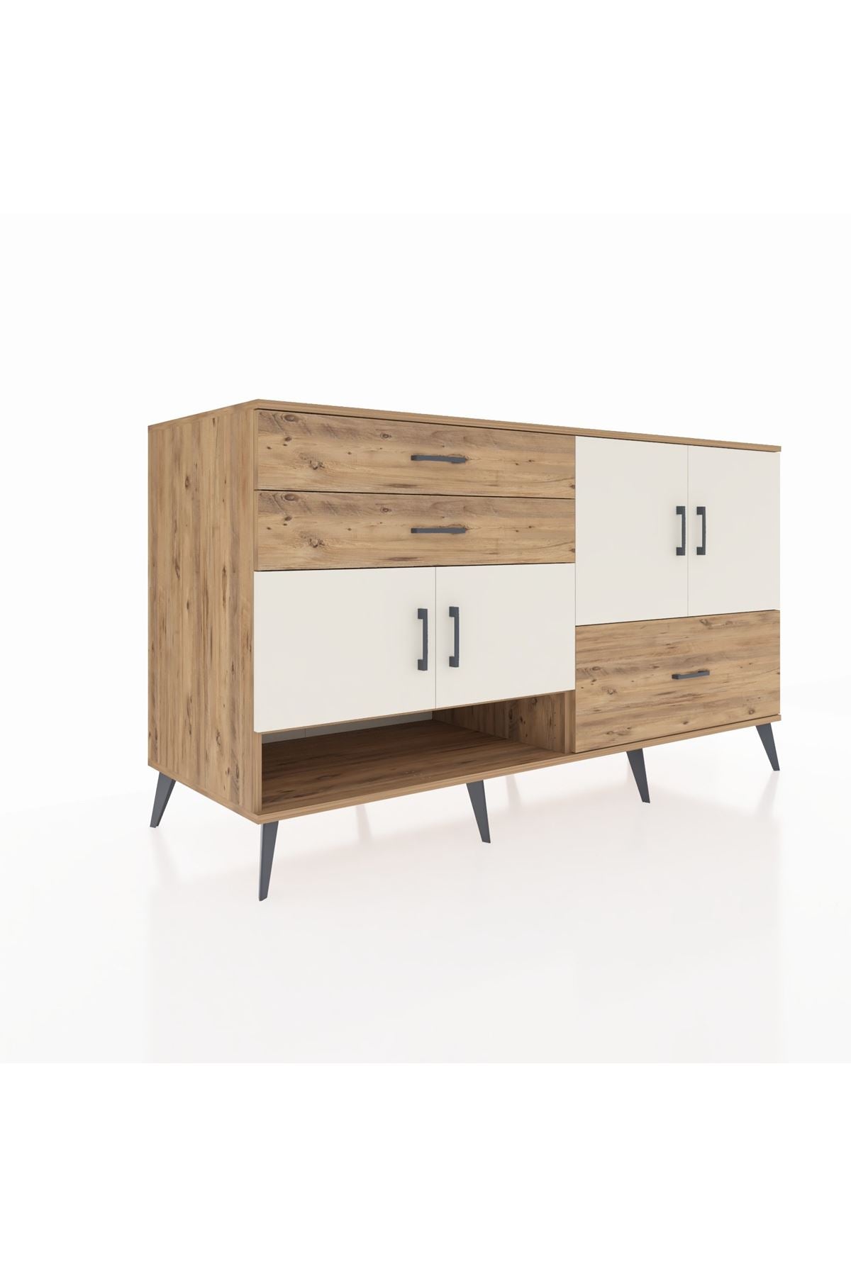 Kronos Konsol 3 Raflı 3 Çekmeceli 4 Kapaklı 176x59x99 Çam-Aytaşı/Çam
