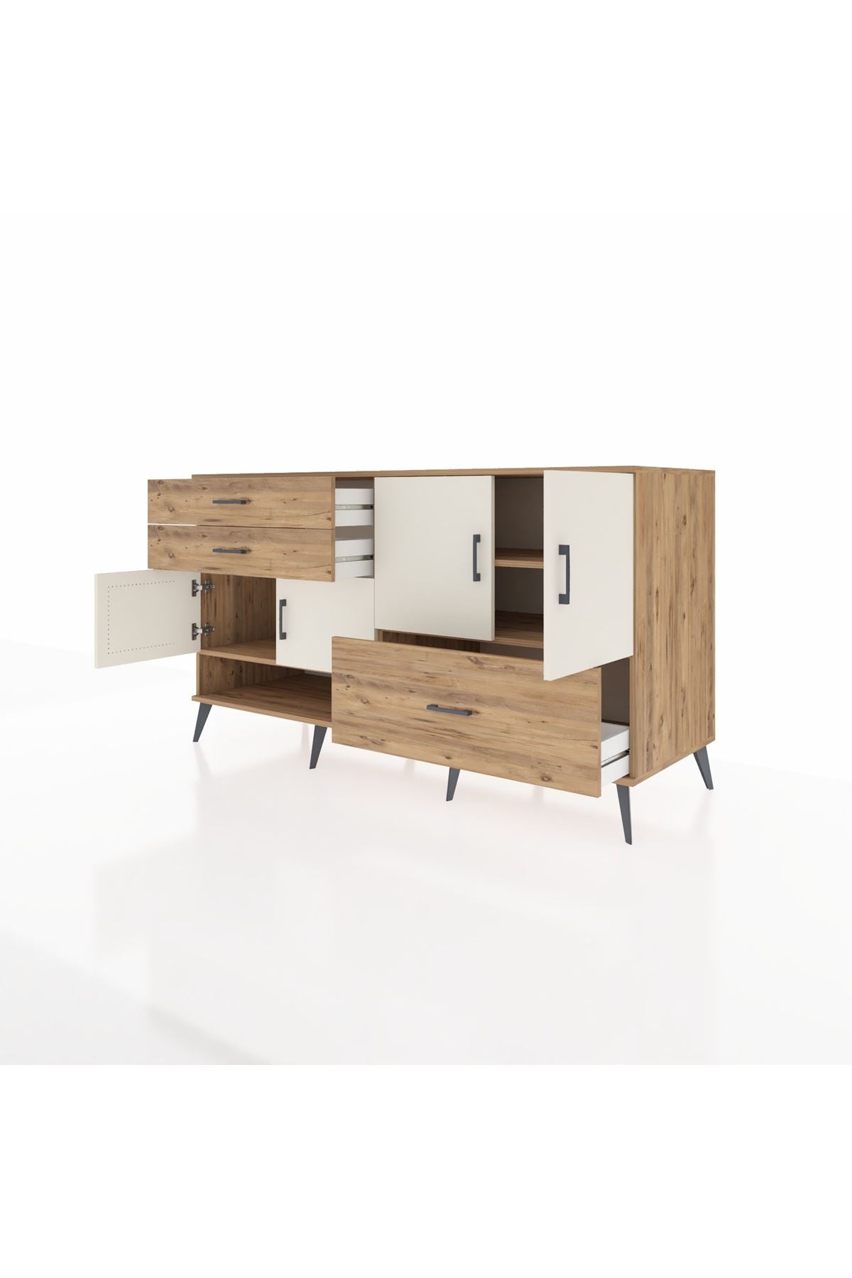 Kronos Konsol 3 Raflı 3 Çekmeceli 4 Kapaklı 176x59x99 Çam-Aytaşı/Çam