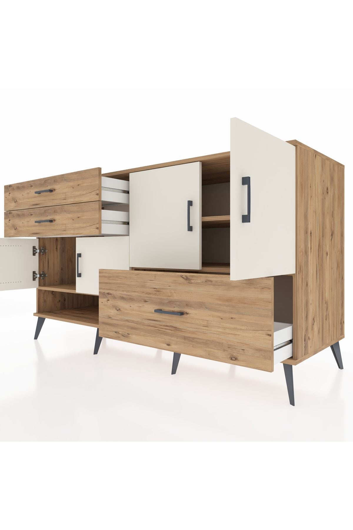 Kronos Konsol 3 Raflı 3 Çekmeceli 4 Kapaklı 176x59x99 Çam-Aytaşı/Çam