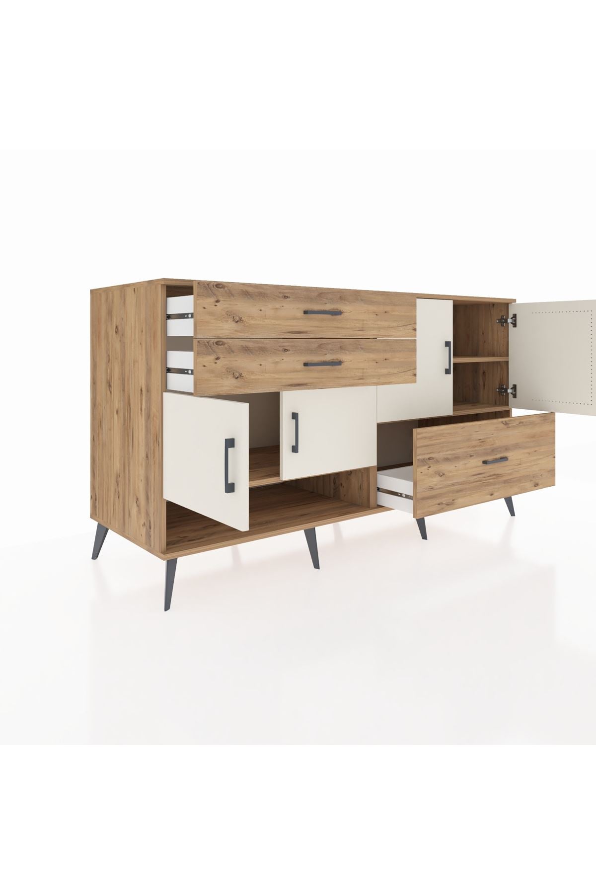 Kronos Konsol 3 Raflı 3 Çekmeceli 4 Kapaklı 176x59x99 Çam-Aytaşı/Çam