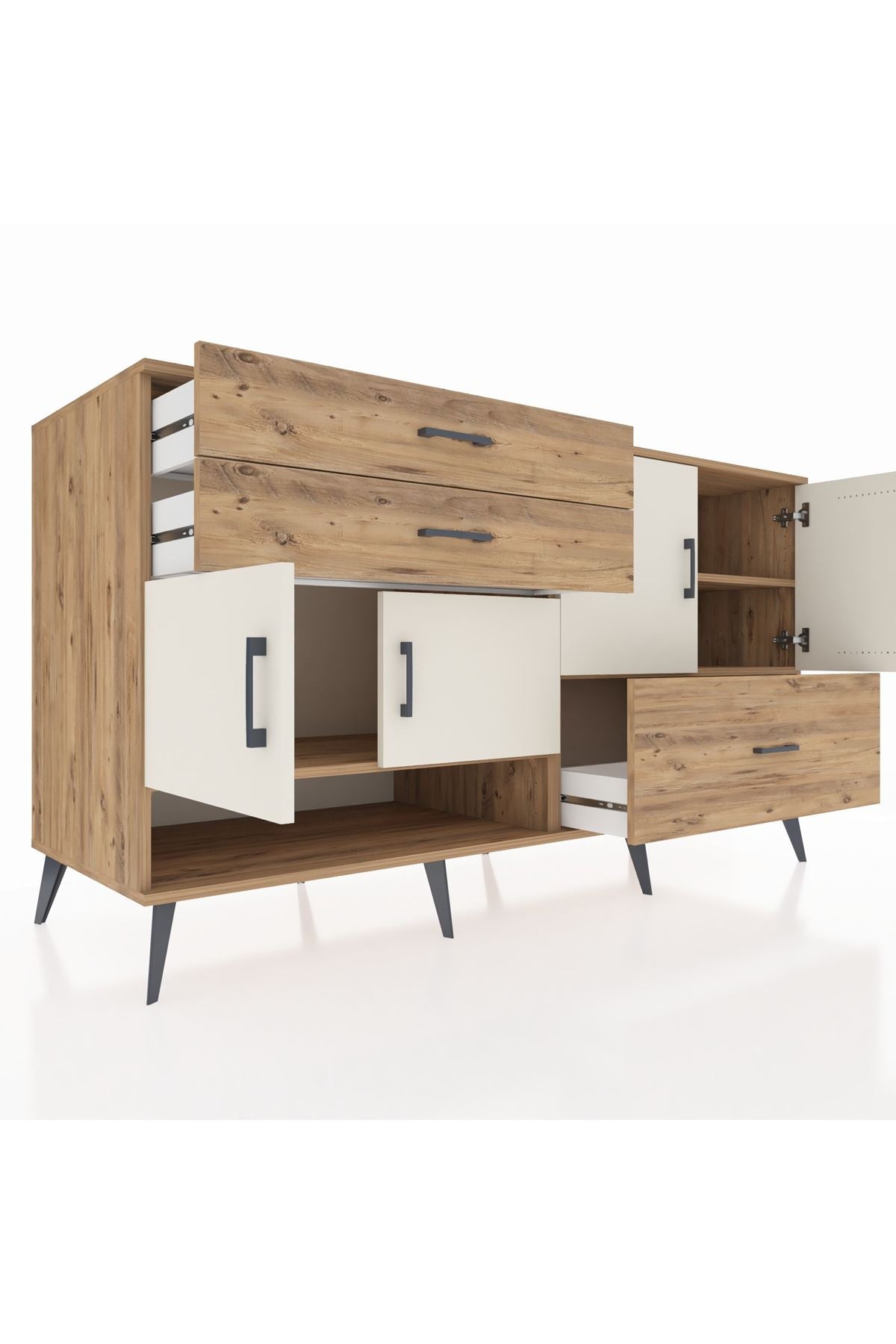 Kronos Konsol 3 Raflı 3 Çekmeceli 4 Kapaklı 176x59x99 Çam-Aytaşı/Çam