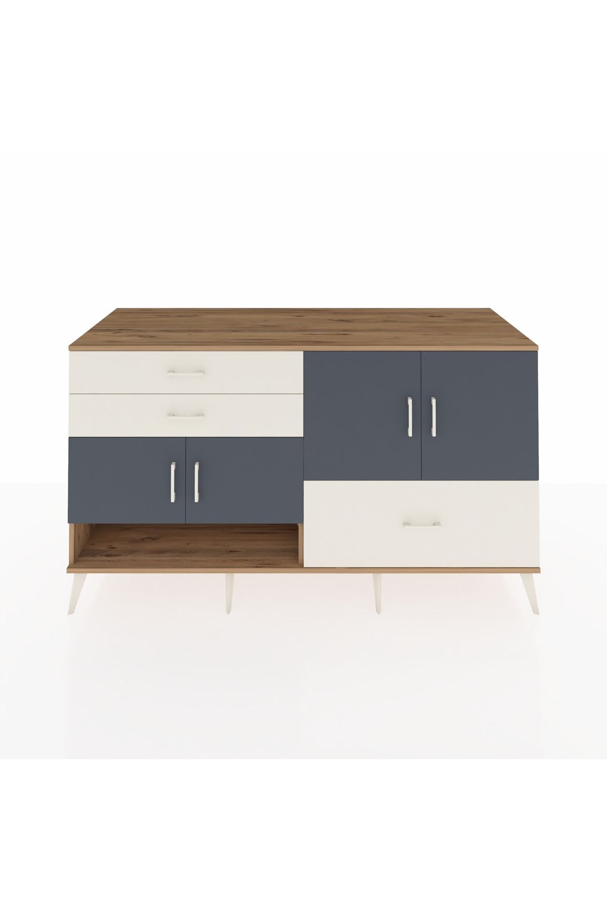 Kronos Konsol 3 Raflı 3 Çekmeceli 4 Kapaklı 176x59x99 Çam-Antrasit/Aytaşı