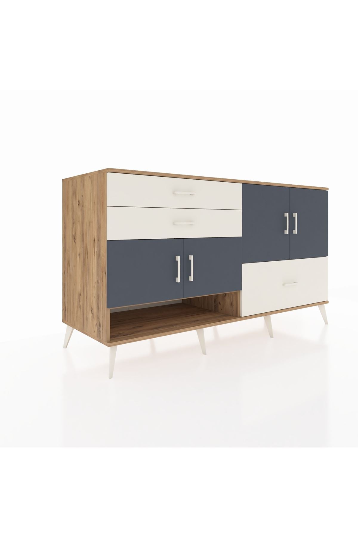 Kronos Konsol 3 Raflı 3 Çekmeceli 4 Kapaklı 176x59x99 Çam-Antrasit/Aytaşı