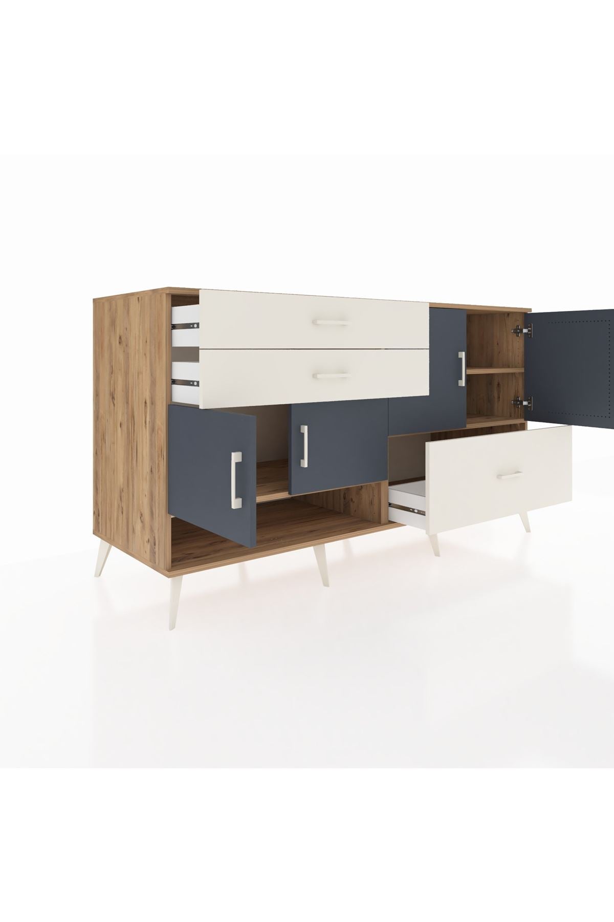 Kronos Konsol 3 Raflı 3 Çekmeceli 4 Kapaklı 176x59x99 Çam-Antrasit/Aytaşı