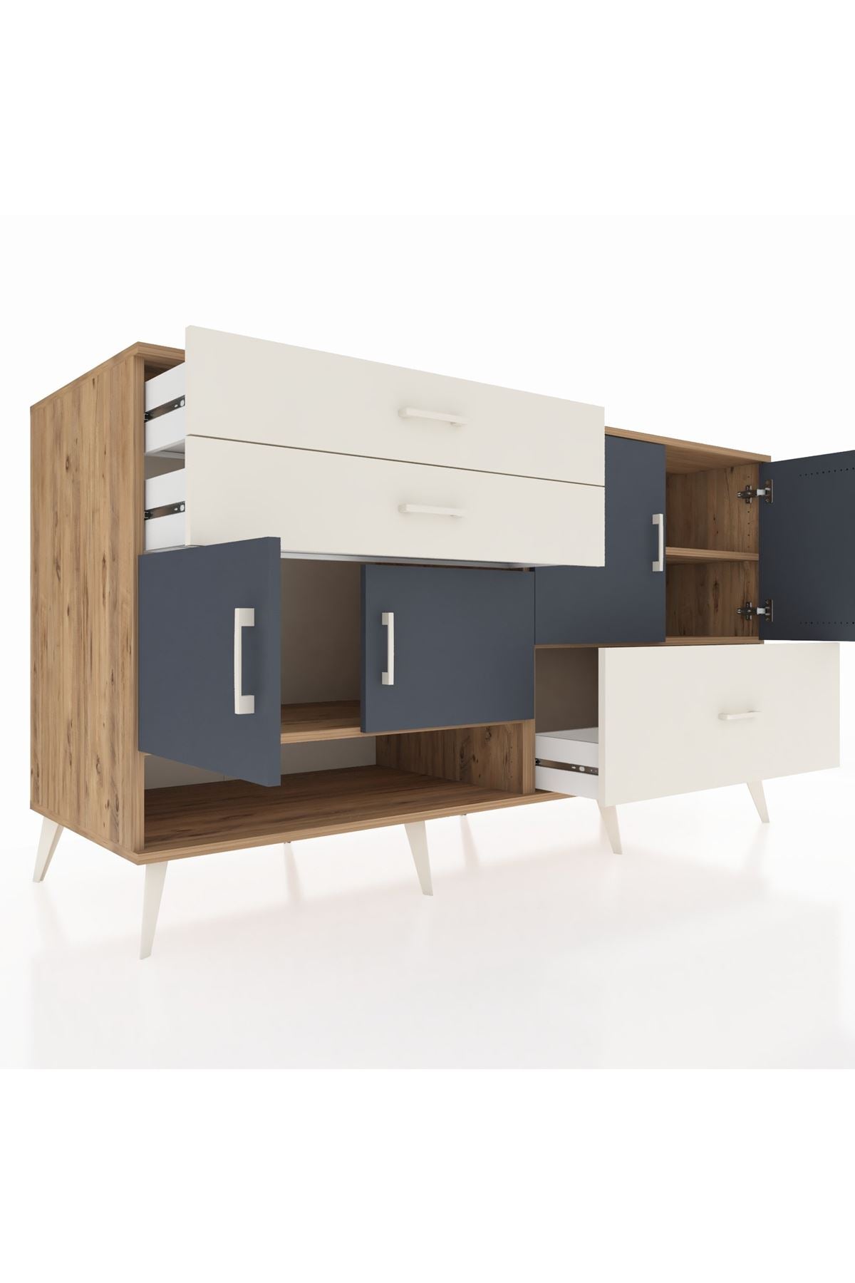 Kronos Konsol 3 Raflı 3 Çekmeceli 4 Kapaklı 176x59x99 Çam-Antrasit/Aytaşı