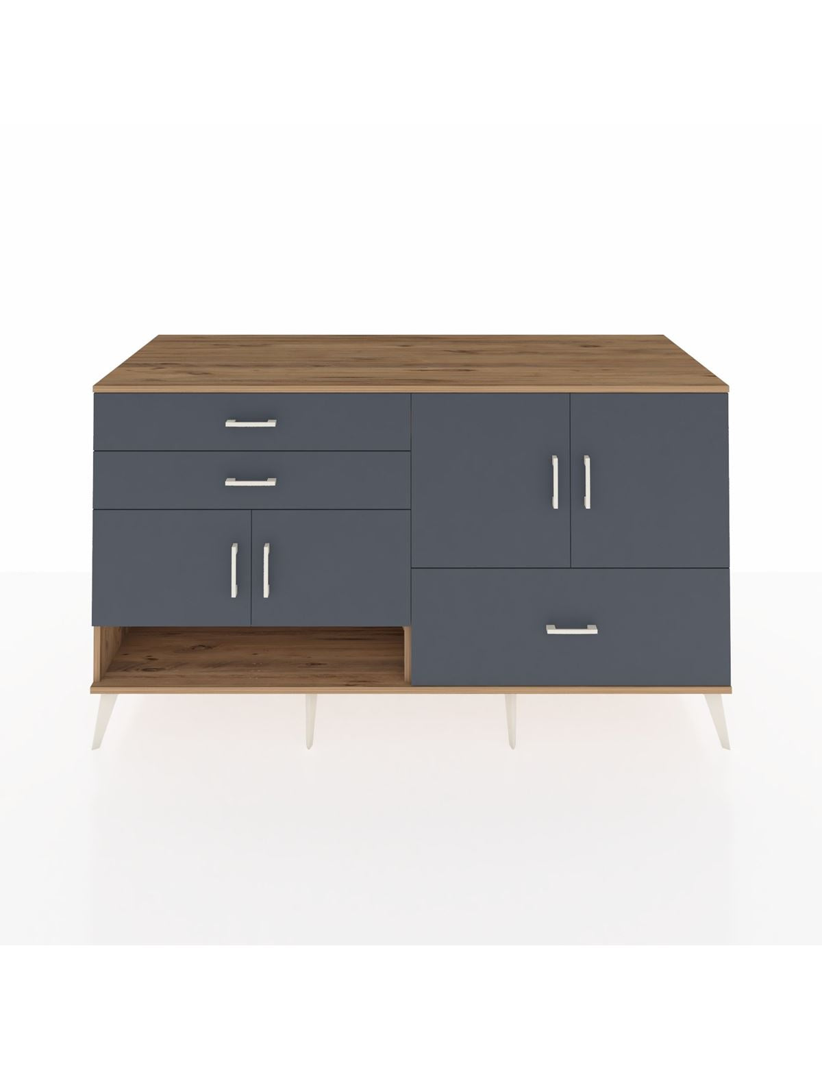 Kronos Konsol 3 Raflı 3 Çekmeceli 4 Kapaklı 176x59x99 Çam-Antrasit