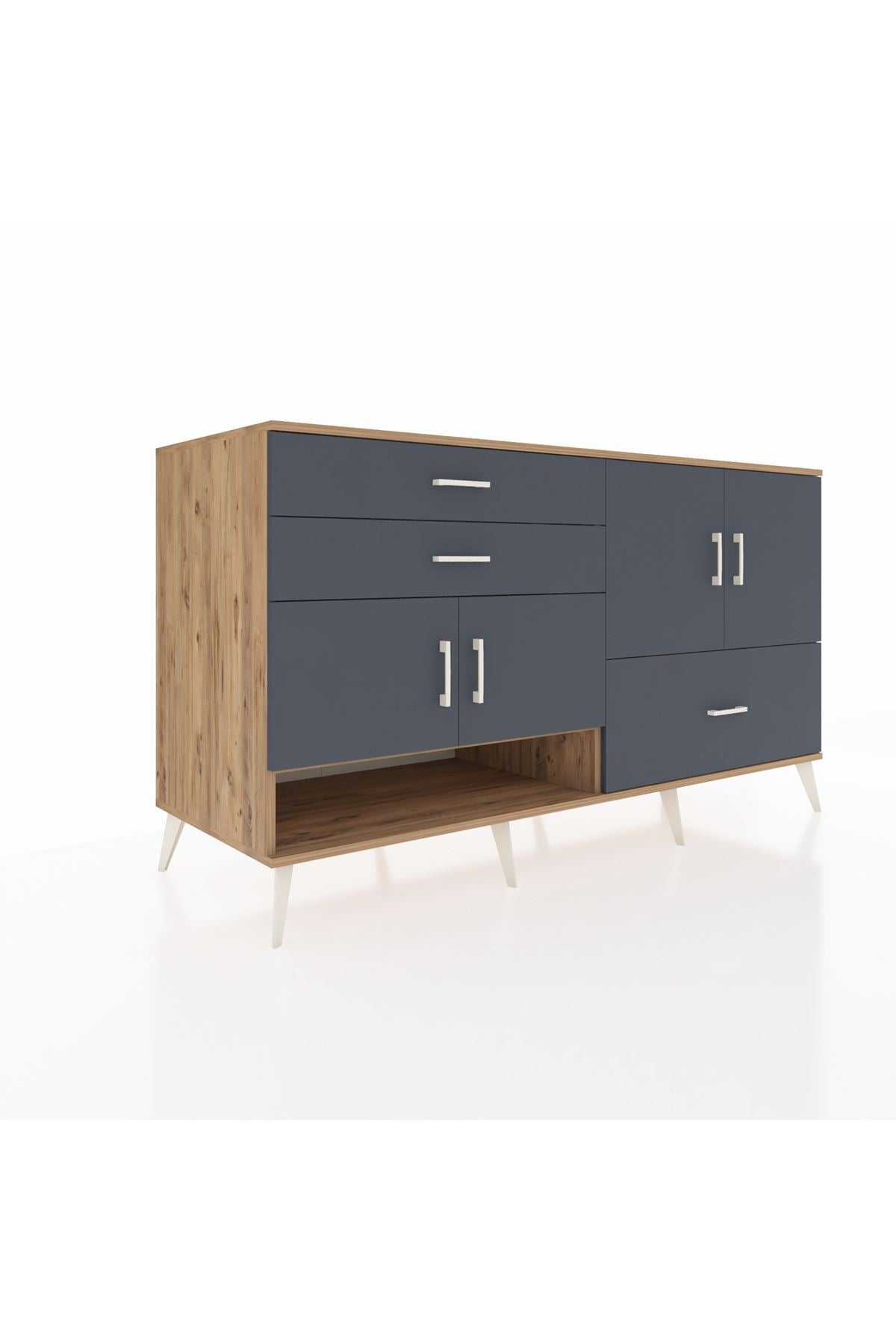 Kronos Konsol 3 Raflı 3 Çekmeceli 4 Kapaklı 176x59x99 Çam-Antrasit