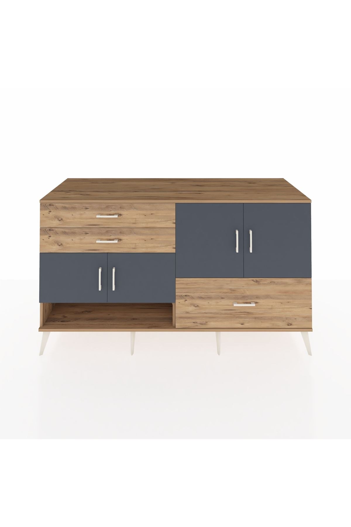 Kronos Konsol 3 Raflı 3 Çekmeceli 4 Kapaklı 176x59x99 Çam-Antrasit/Çam