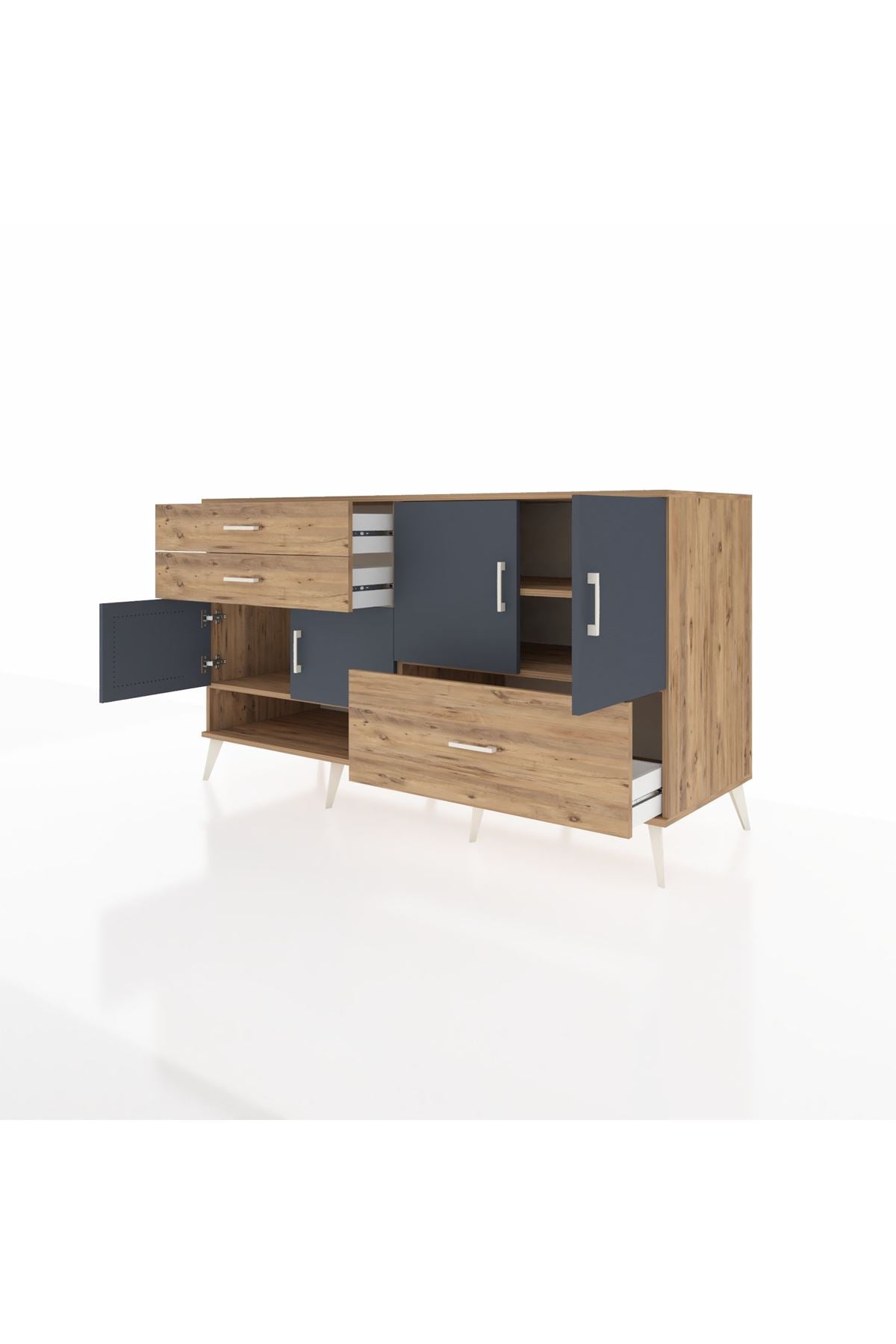 Kronos Konsol 3 Raflı 3 Çekmeceli 4 Kapaklı 176x59x99 Çam-Antrasit/Çam