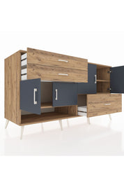 Kronos Konsol 3 Raflı 3 Çekmeceli 4 Kapaklı 176x59x99 Çam-Antrasit/Çam