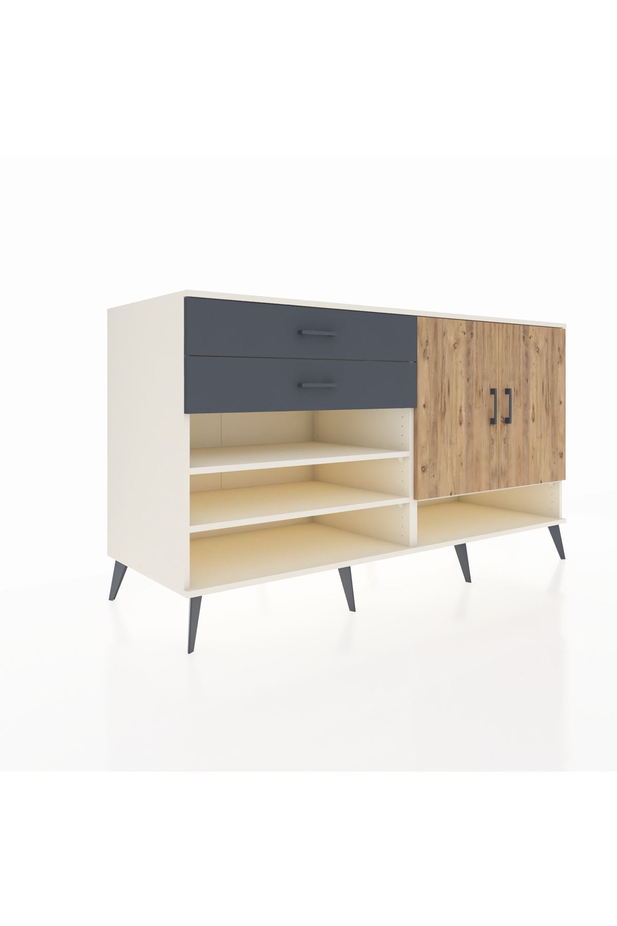 Kronos Konsol 4 Raflı 2 Çekmeceli 2 Kapaklı 176x59x99 Aytaşı-Çam/Antrasit