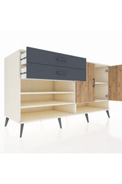 Kronos Konsol 4 Raflı 2 Çekmeceli 2 Kapaklı 176x59x99 Aytaşı-Çam/Antrasit