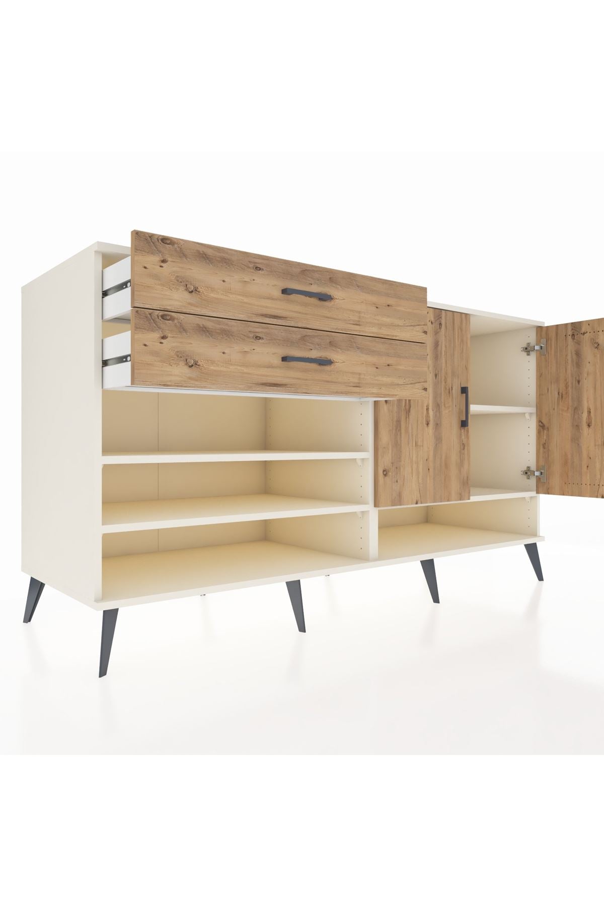 Kronos Konsol 4 Raflı 2 Çekmeceli 2 Kapaklı 176x59x99 Aytaşı-Çam