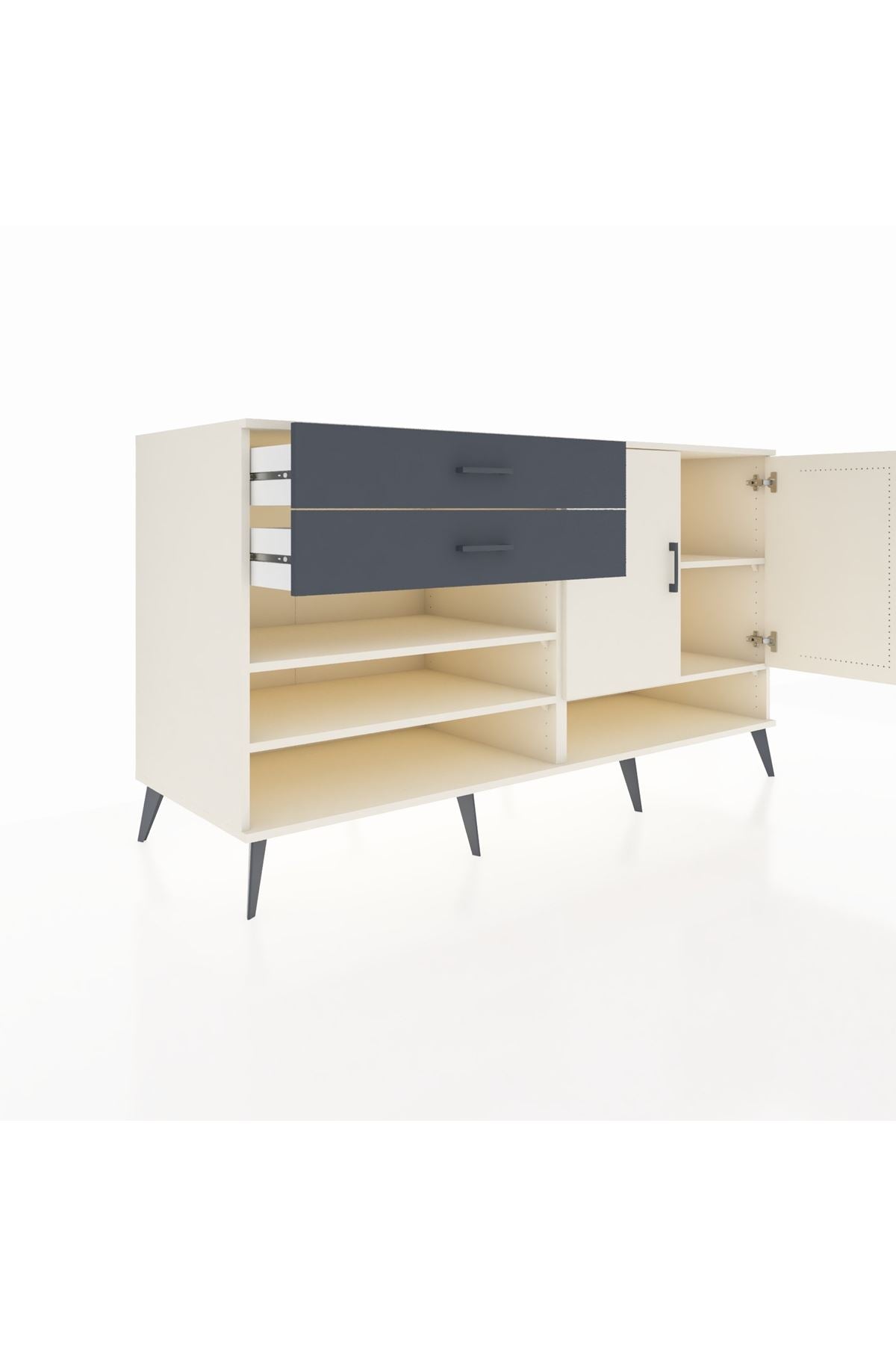 Kronos Konsol 4 Raflı 2 Çekmeceli 2 Kapaklı 176x59x99 Aytaşı-Aytaşı/Antrasit