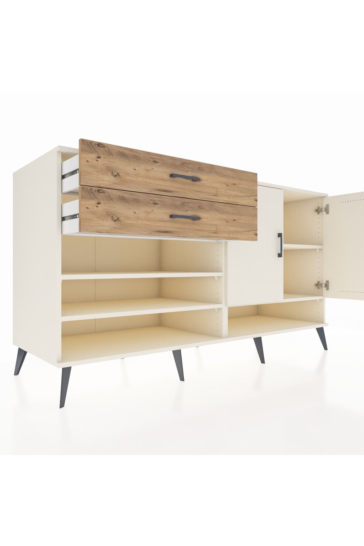 Kronos Konsol 4 Raflı 2 Çekmeceli 2 Kapaklı 176x59x99 Aytaşı-Aytaşı/Çam