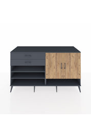 Kronos Konsol 4 Raflı 2 Çekmeceli 2 Kapaklı 176x59x99 Antrasit-Çam/Antrasit