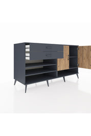 Kronos Konsol 4 Raflı 2 Çekmeceli 2 Kapaklı 176x59x99 Antrasit-Çam/Antrasit