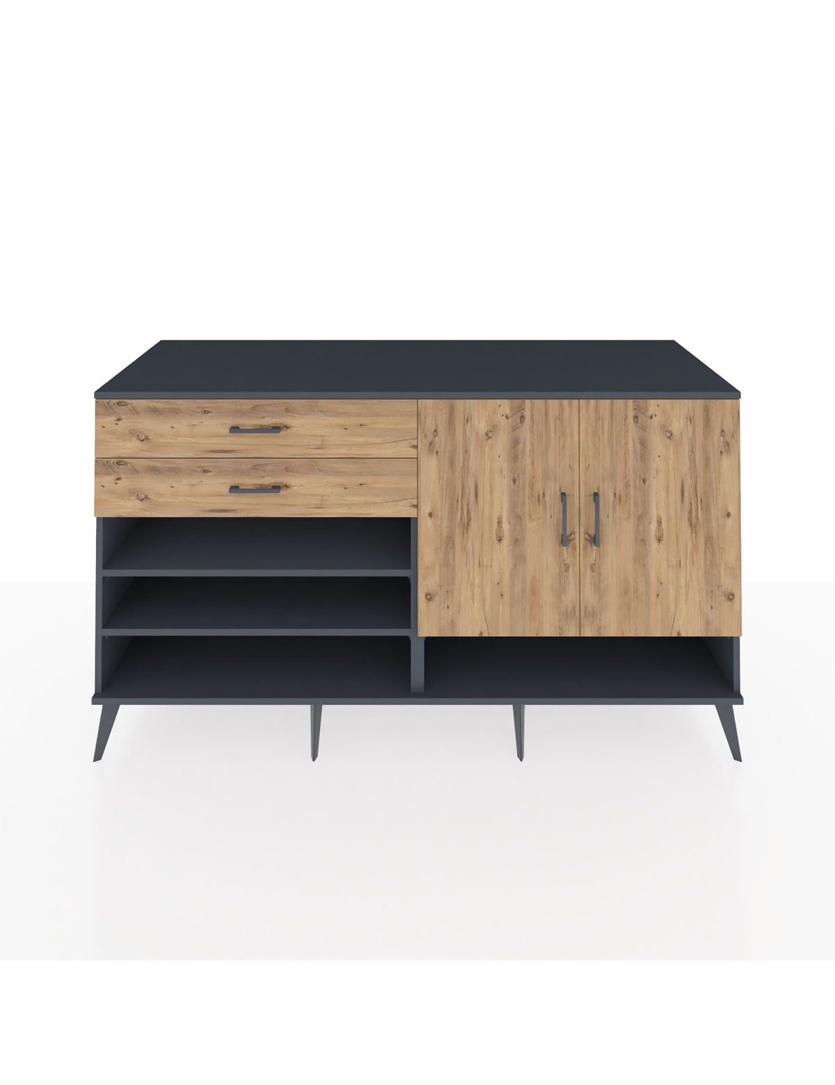 Kronos Konsol 4 Raflı 2 Çekmeceli 2 Kapaklı 176x59x99 Antrasit-Çam