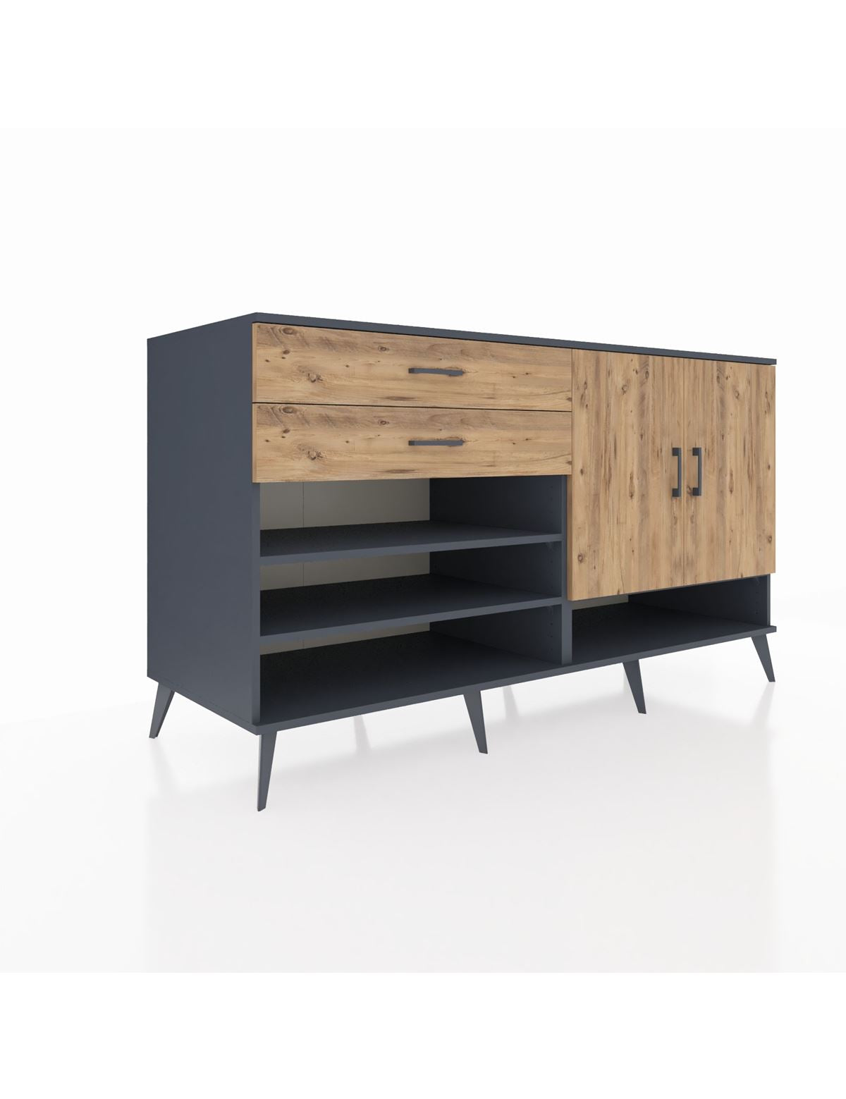 Kronos Konsol 4 Raflı 2 Çekmeceli 2 Kapaklı 176x59x99 Antrasit-Çam