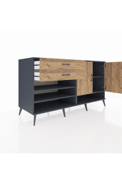 Kronos Konsol 4 Raflı 2 Çekmeceli 2 Kapaklı 176x59x99 Antrasit-Çam