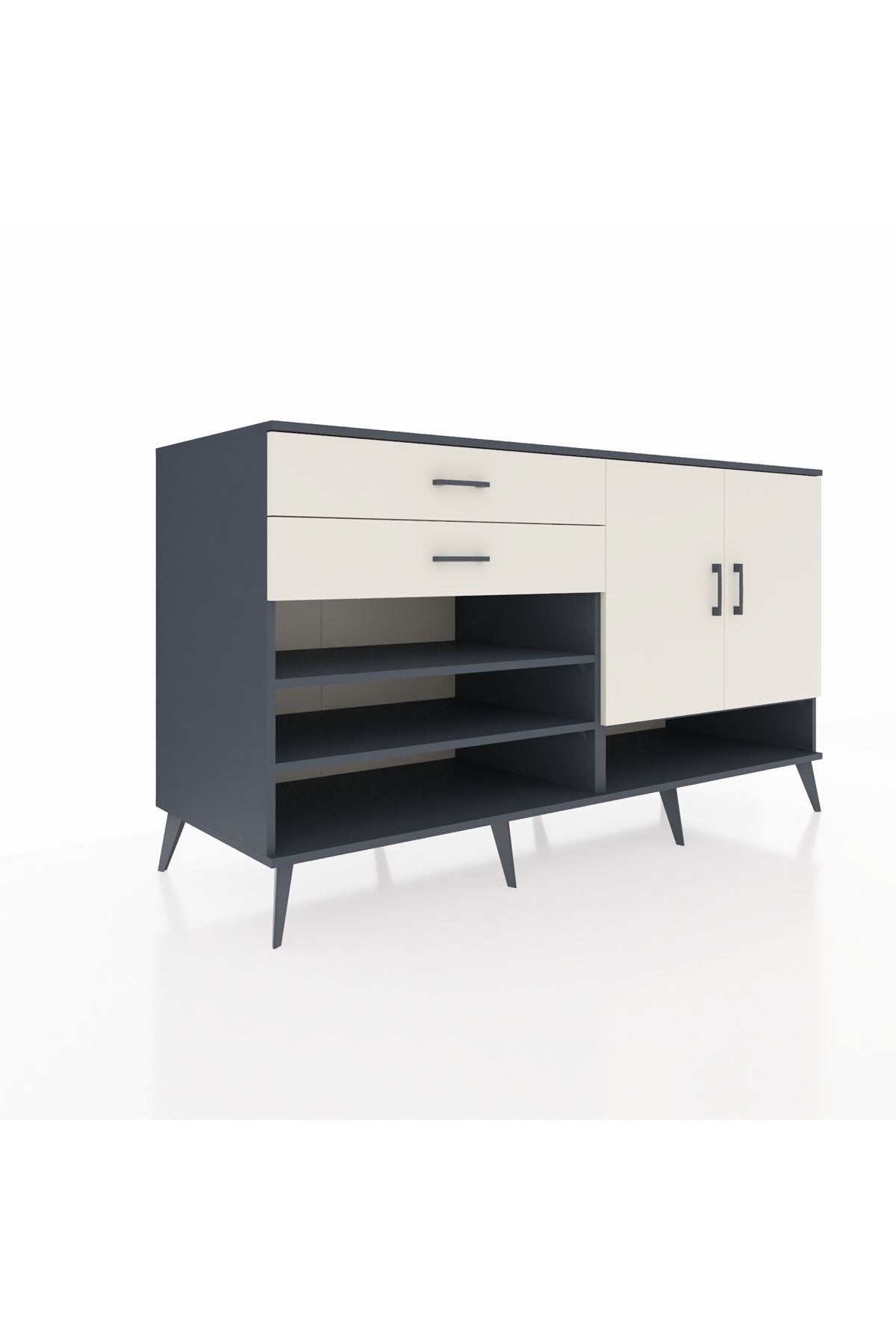 Kronos Konsol 4 Raflı 2 Çekmeceli 2 Kapaklı 176x59x99 Antrasit-Aytaşı