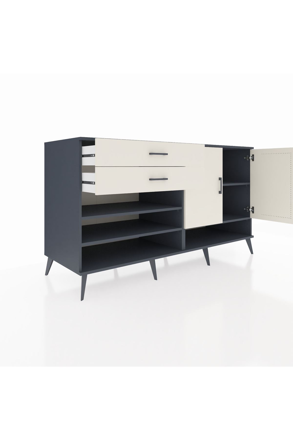 Kronos Konsol 4 Raflı 2 Çekmeceli 2 Kapaklı 176x59x99 Antrasit-Aytaşı