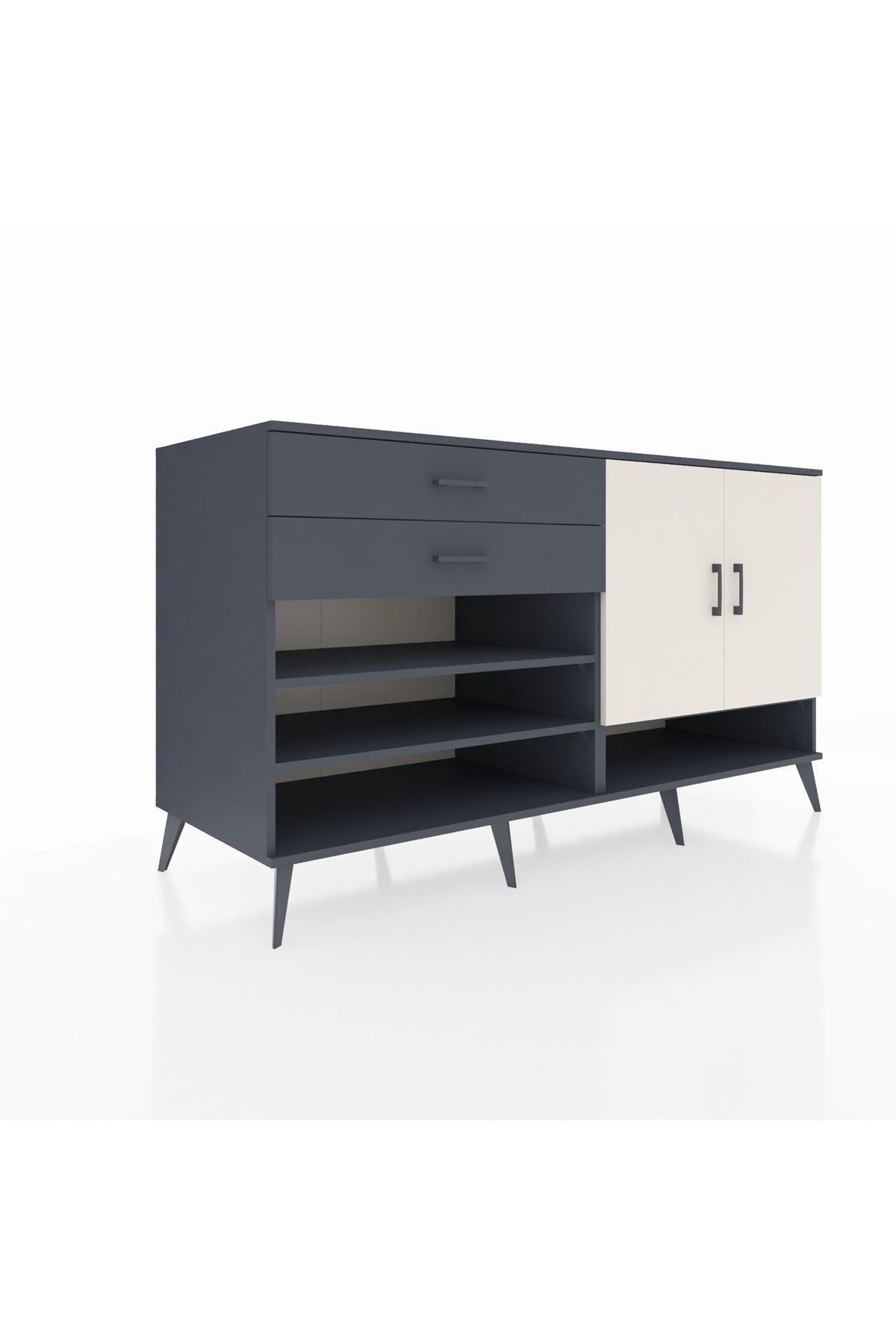 Kronos Konsol 4 Raflı 2 Çekmeceli 2 Kapaklı 176x59x99 Antrasit-Aytaşı/Antrasit