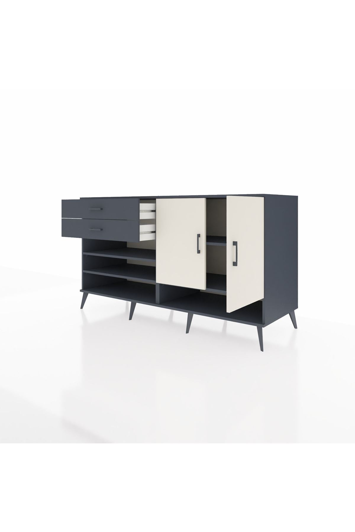 Kronos Konsol 4 Raflı 2 Çekmeceli 2 Kapaklı 176x59x99 Antrasit-Aytaşı/Antrasit