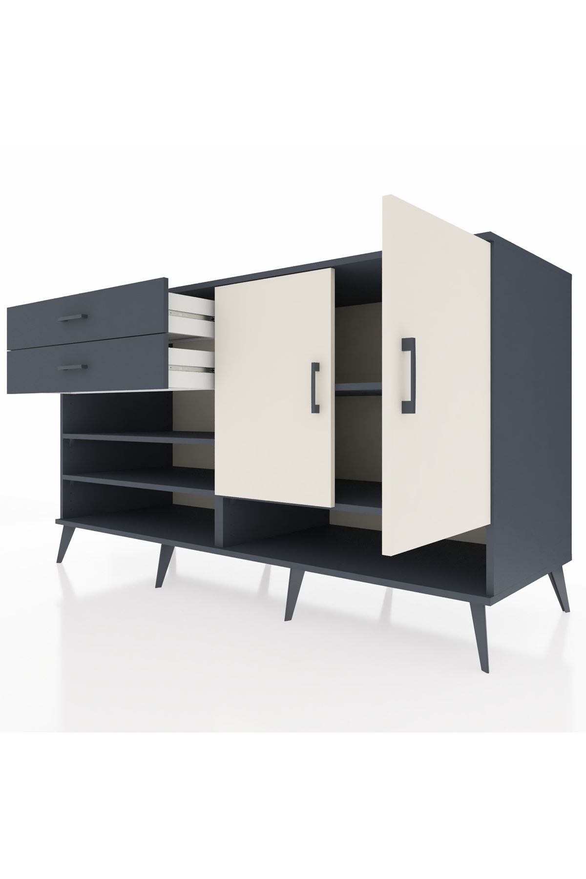 Kronos Konsol 4 Raflı 2 Çekmeceli 2 Kapaklı 176x59x99 Antrasit-Aytaşı/Antrasit