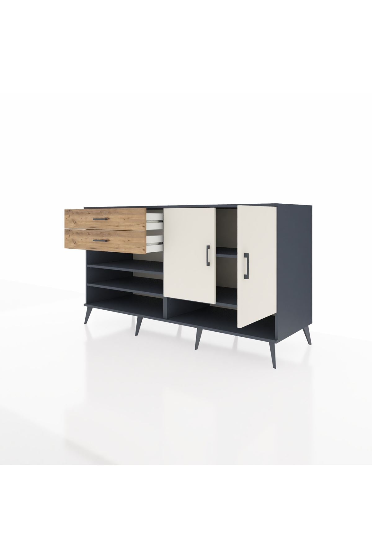 Kronos Konsol 4 Raflı 2 Çekmeceli 2 Kapaklı 176x59x99 Antrasit-Aytaşı/Çam