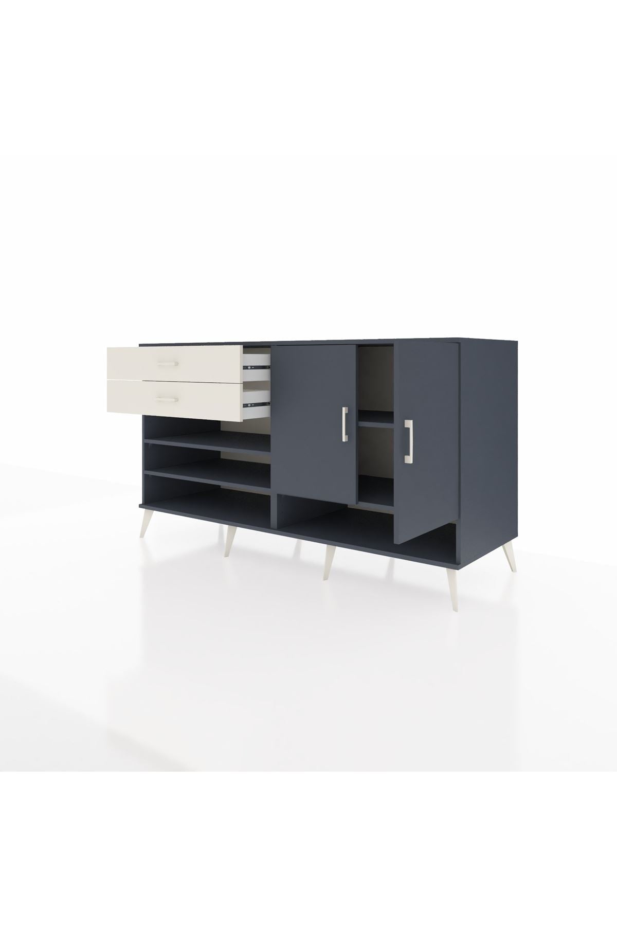 Kronos Konsol 4 Raflı 2 Çekmeceli 2 Kapaklı 176x59x99 Antrasit-Antrasit/Aytaşı