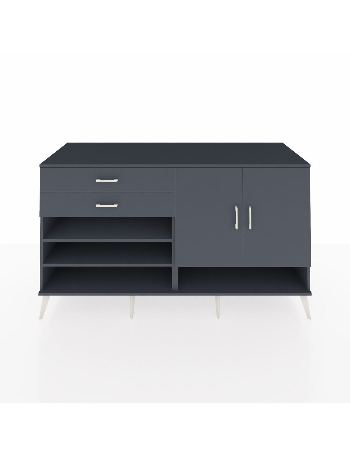 Kronos Konsol 4 Raflı 2 Çekmeceli 2 Kapaklı 176x59x99 Antrasit-Antrasit