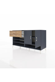 Kronos Konsol 4 Raflı 2 Çekmeceli 2 Kapaklı 176x59x99 Antrasit-Antrasit/Çam