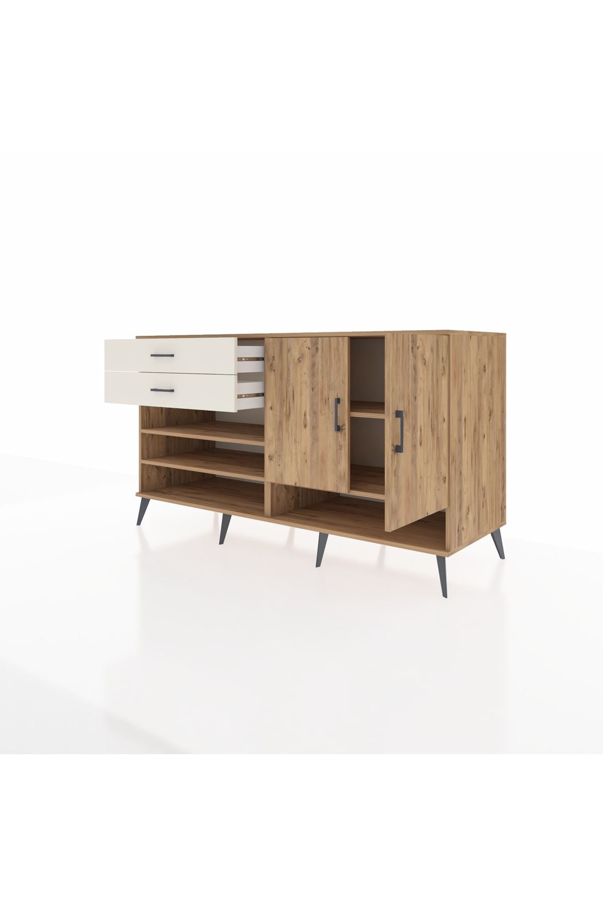 Kronos Konsol 4 Raflı 2 Çekmeceli 2 Kapaklı 176x59x99 Çam-Çam/Aytaşı