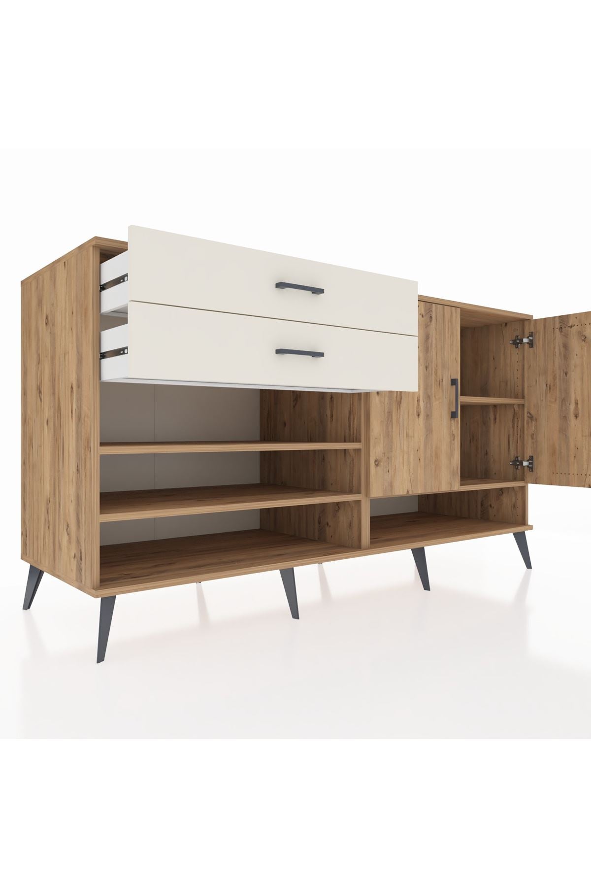 Kronos Konsol 4 Raflı 2 Çekmeceli 2 Kapaklı 176x59x99 Çam-Çam/Aytaşı