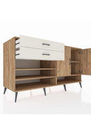 Kronos Konsol 4 Raflı 2 Çekmeceli 2 Kapaklı 176x59x99 Çam-Çam/Aytaşı