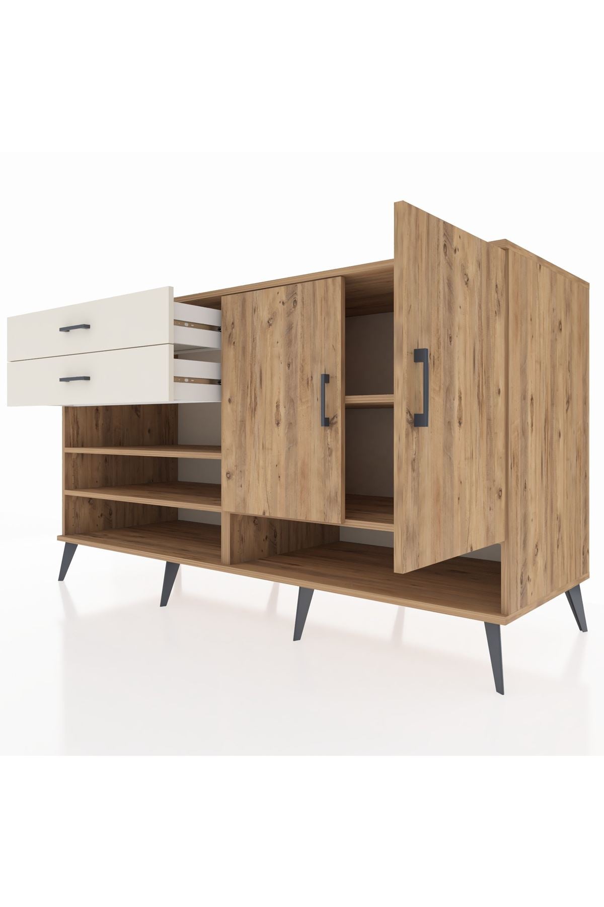 Kronos Konsol 4 Raflı 2 Çekmeceli 2 Kapaklı 176x59x99 Çam-Çam/Aytaşı