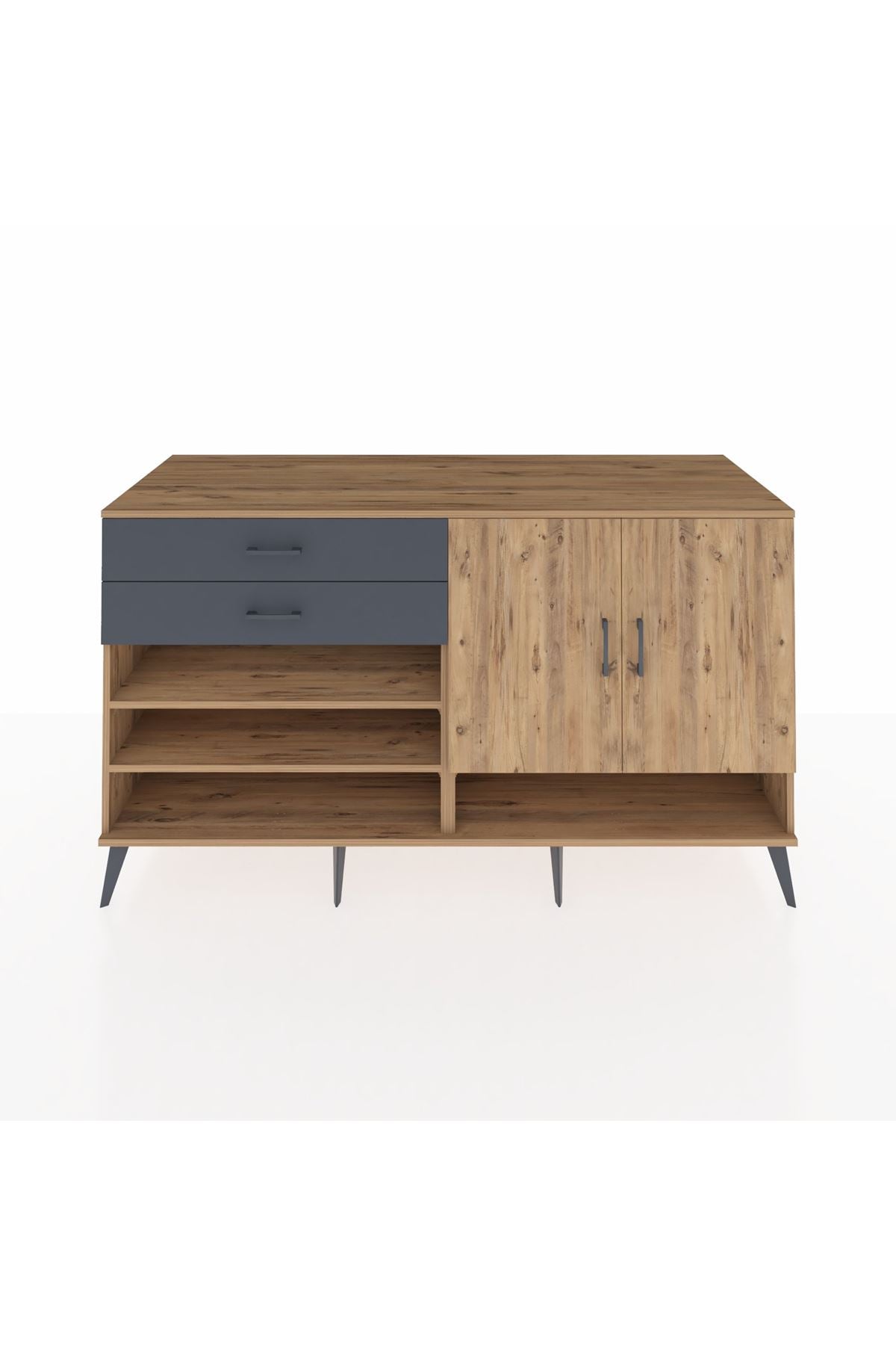 Kronos Konsol 4 Raflı 2 Çekmeceli 2 Kapaklı 176x59x99 Çam-Çam/Antrasit