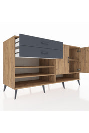 Kronos Konsol 4 Raflı 2 Çekmeceli 2 Kapaklı 176x59x99 Çam-Çam/Antrasit