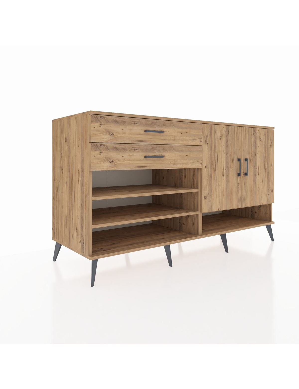 Kronos Konsol 4 Raflı 2 Çekmeceli 2 Kapaklı 176x59x99 Çam-Çam